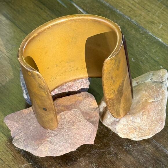 Gorgeous VTG Brass and Hardwood Cuff Bracelet - Picture 2 of 8